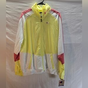 Champion Women's Size Medium Yellow/Pink Colorblock Windbreaker Jacket New Tags